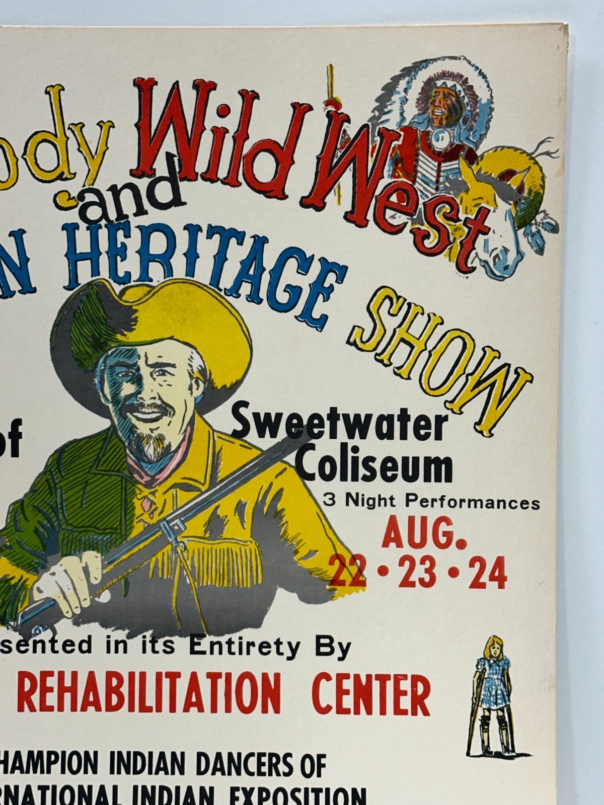 Vtg Bill Cody Wild West American Heritage show card stock poster Sweetwater, Tx