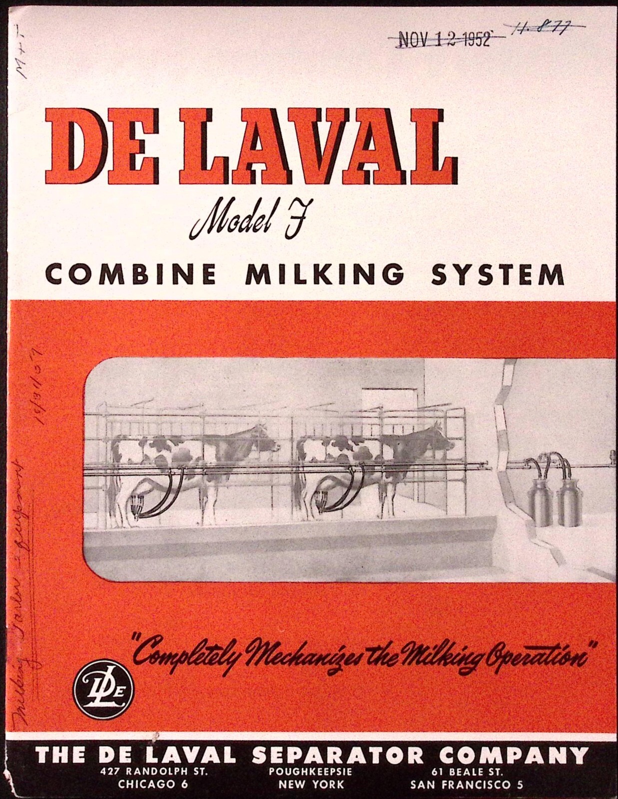 1957 DeLaval Model F Combine Milking System Dealer Brochure DeLaval Separator Co