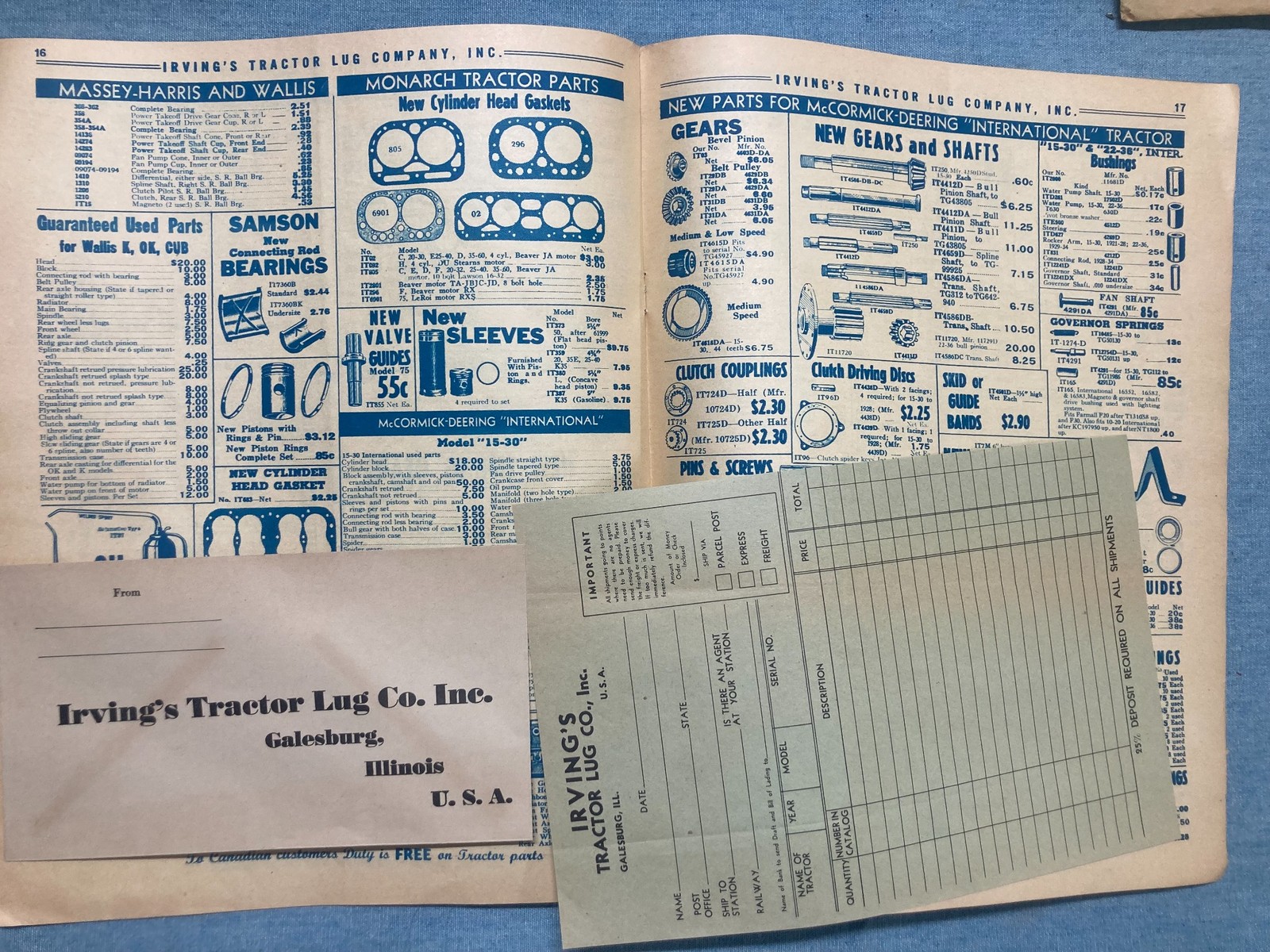 1939 IRVING&rsquo;S TRACTOR LUG REPLACEMENT PARTS GALESBURG ILLINOIS FARMING CATALOG