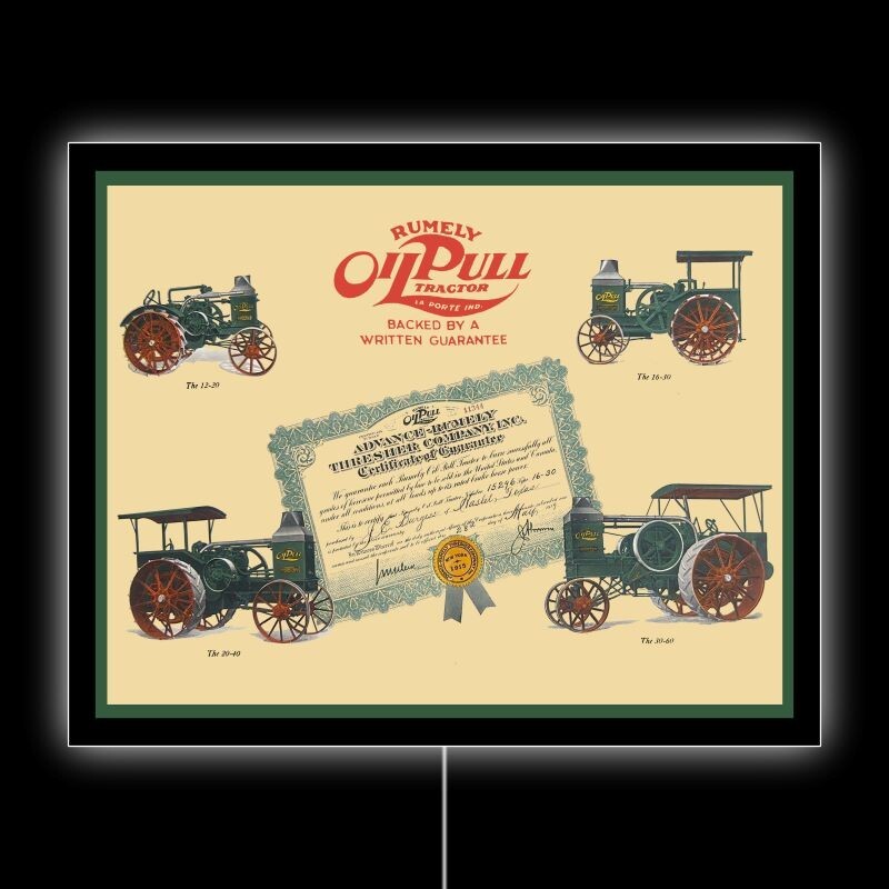 Rumely Oil Pull Tractors w. Guarantee NEW LED Hanging Lighted Sign: 18×23&Prime;