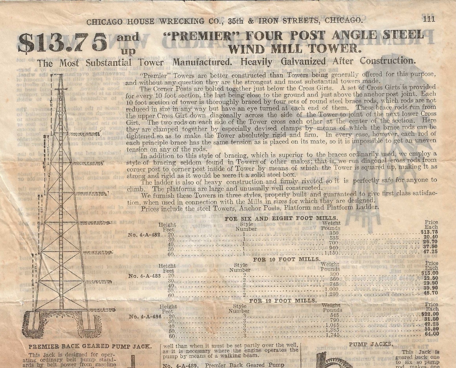 Early 1900 s Wind Mill 2-Sided Ad Chicago House Wrecking Company
