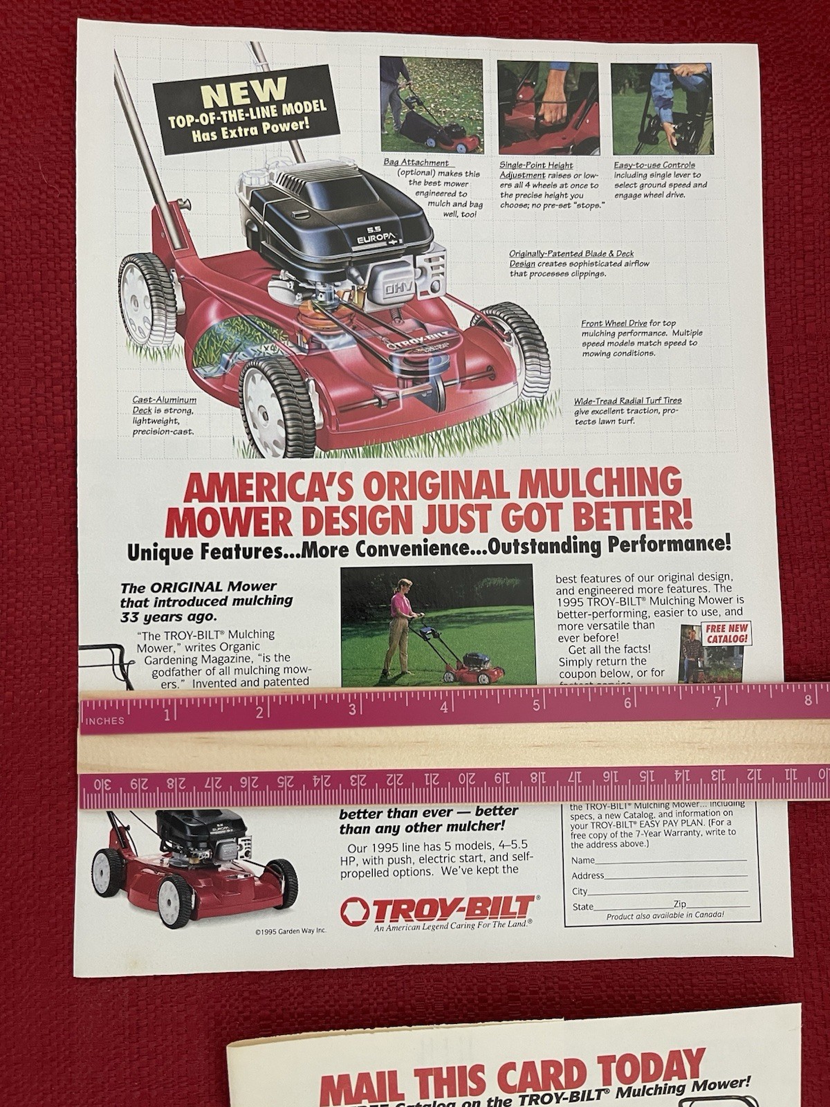 Vintage 1995 Print Ad Troy Bilt Mulching Lawnmower Advertisement