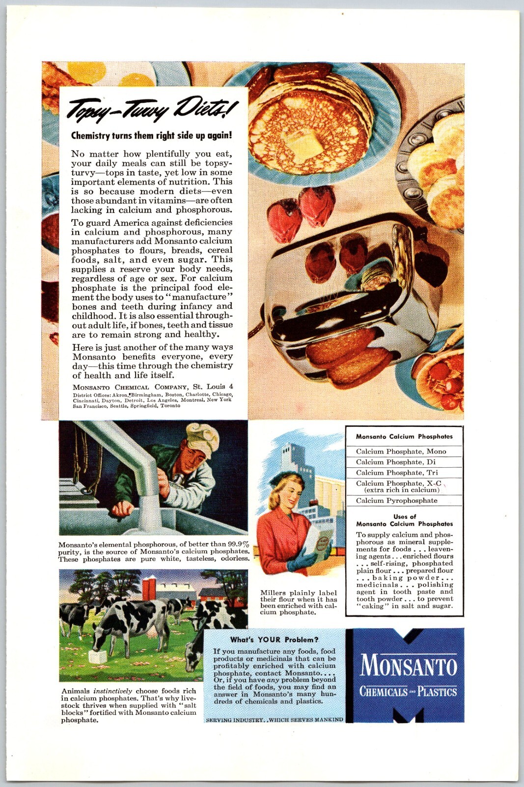 PRINT AD 1946 Monsanto Chemicals and Plastics Topsy Turvy Diets 6.75&Prime; x 10&Prime;