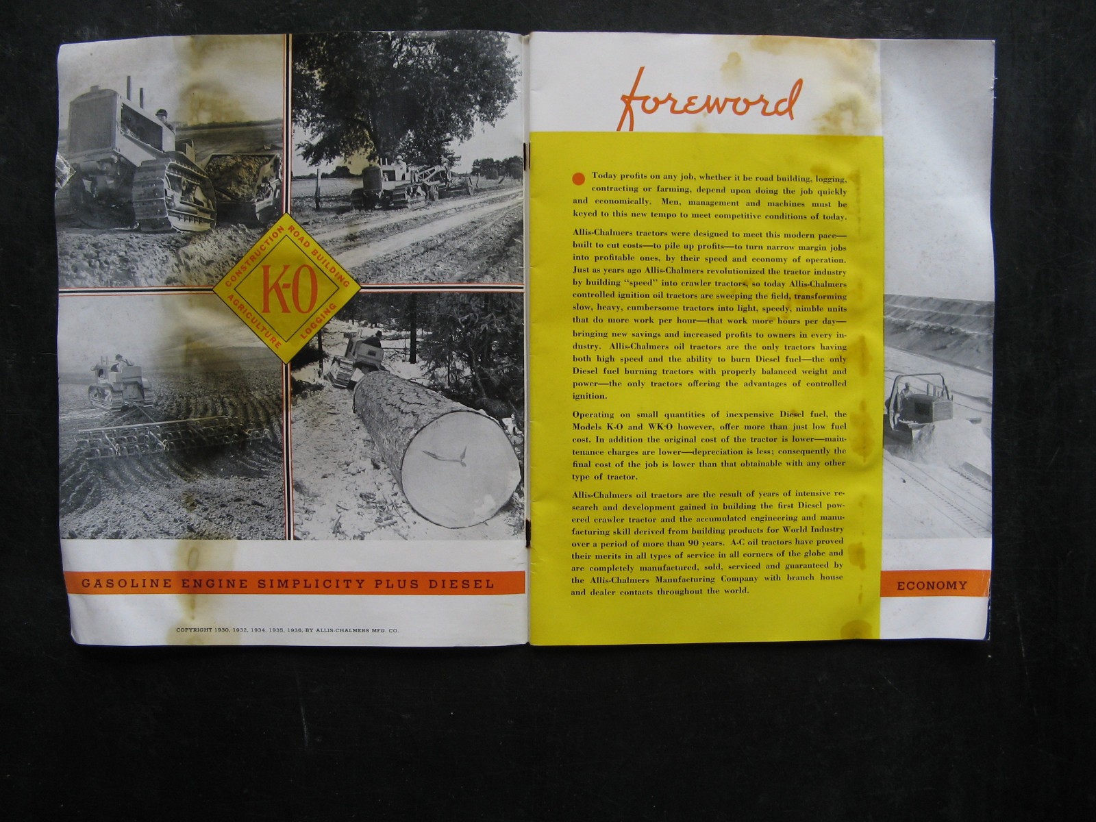1936 ALLIS CHALMERS KO CRAWLER OIL TRACTOR Sales Booklet/Brochure DIESEL VINTAGE