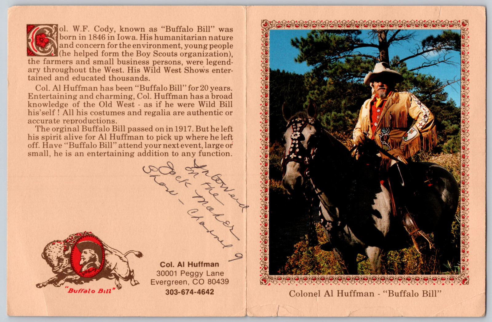 Brochure Col Al Huffman Evergreen Colorado Buffalo Bill&rsquo;s Wild West