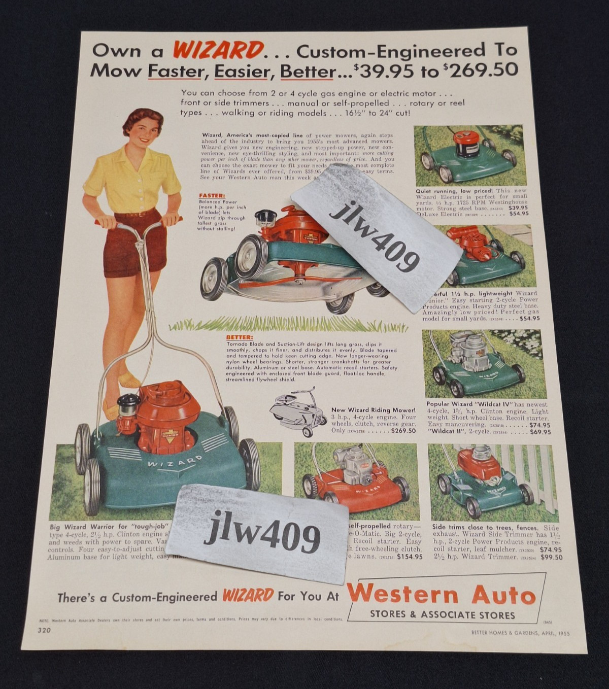1955 WESTERN AUTO WIZARD LAWN MOWER Original Print Ad Magazine