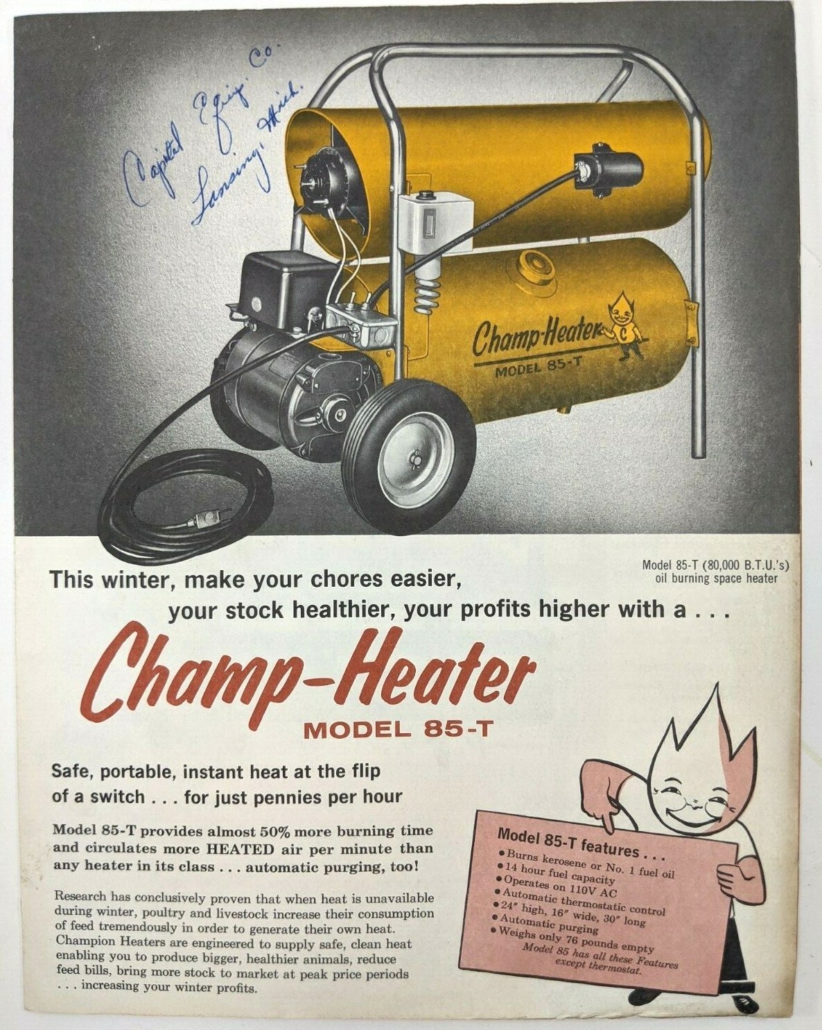 Champ-Heater VTG Brochure Advertisement 1967 St Louis MO Antique Farm Furnaces
