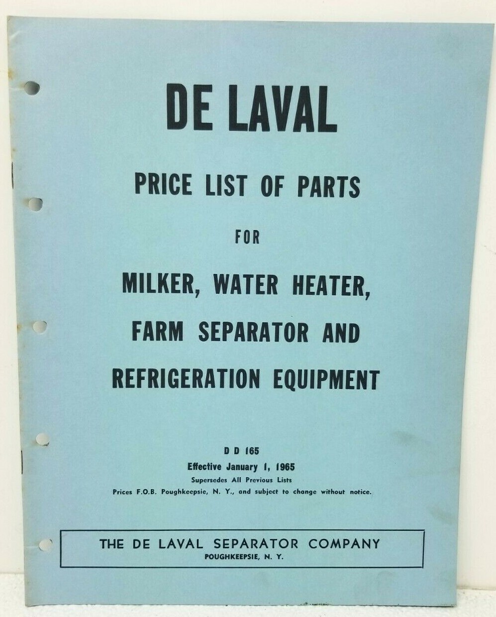 1965 DeLaval PARTS PRICE LIST Milker Water Heater Separator 8.5&Prime;x 11&Prime; Cow Dairy