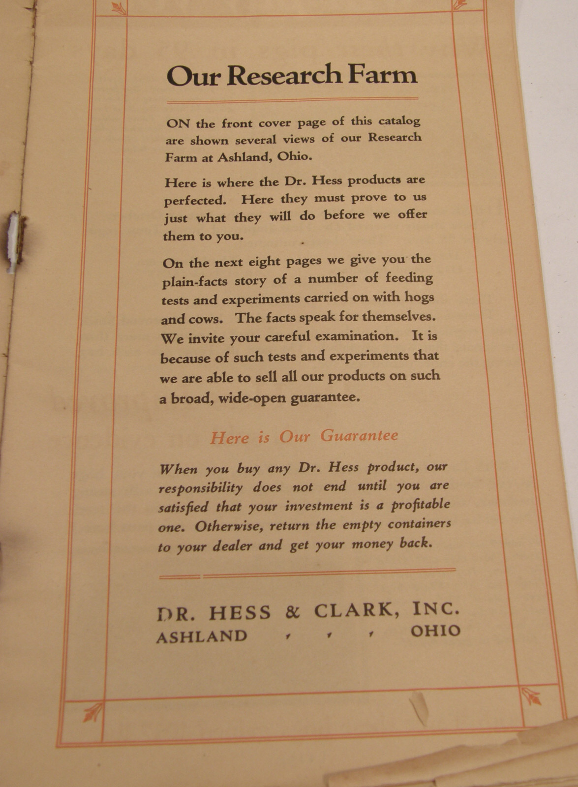 VINTAGE 1927 DR HESS CATALOG ASHLAND OHIO LIVESTOCK POULTRY PIGS COWS REMEDIES