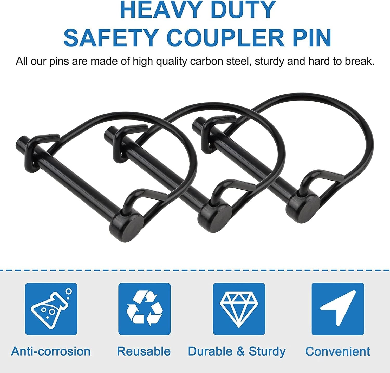 INCREWAY Wire Lock Pin, 1/4&Prime; Heavy Duty Safety Coupler Shaft Locking Pin 10pcs