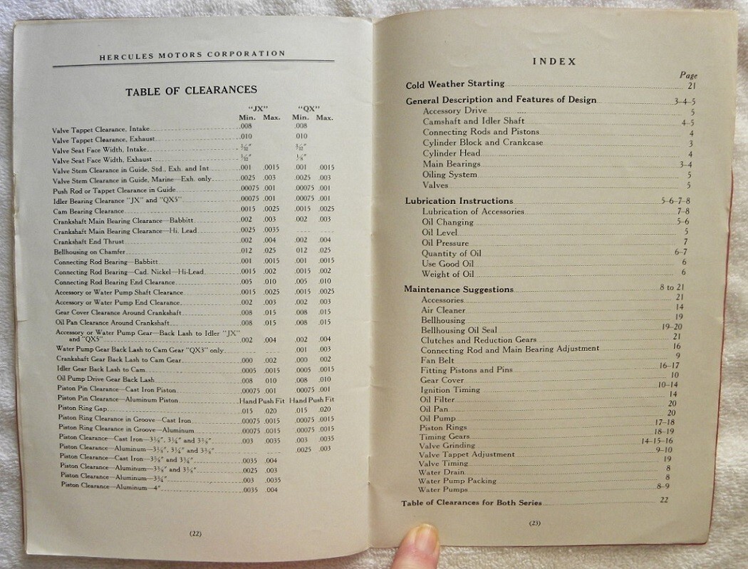Original 1938 Hercules Operator&rsquo;s Handbook for JX & QX Series Motors