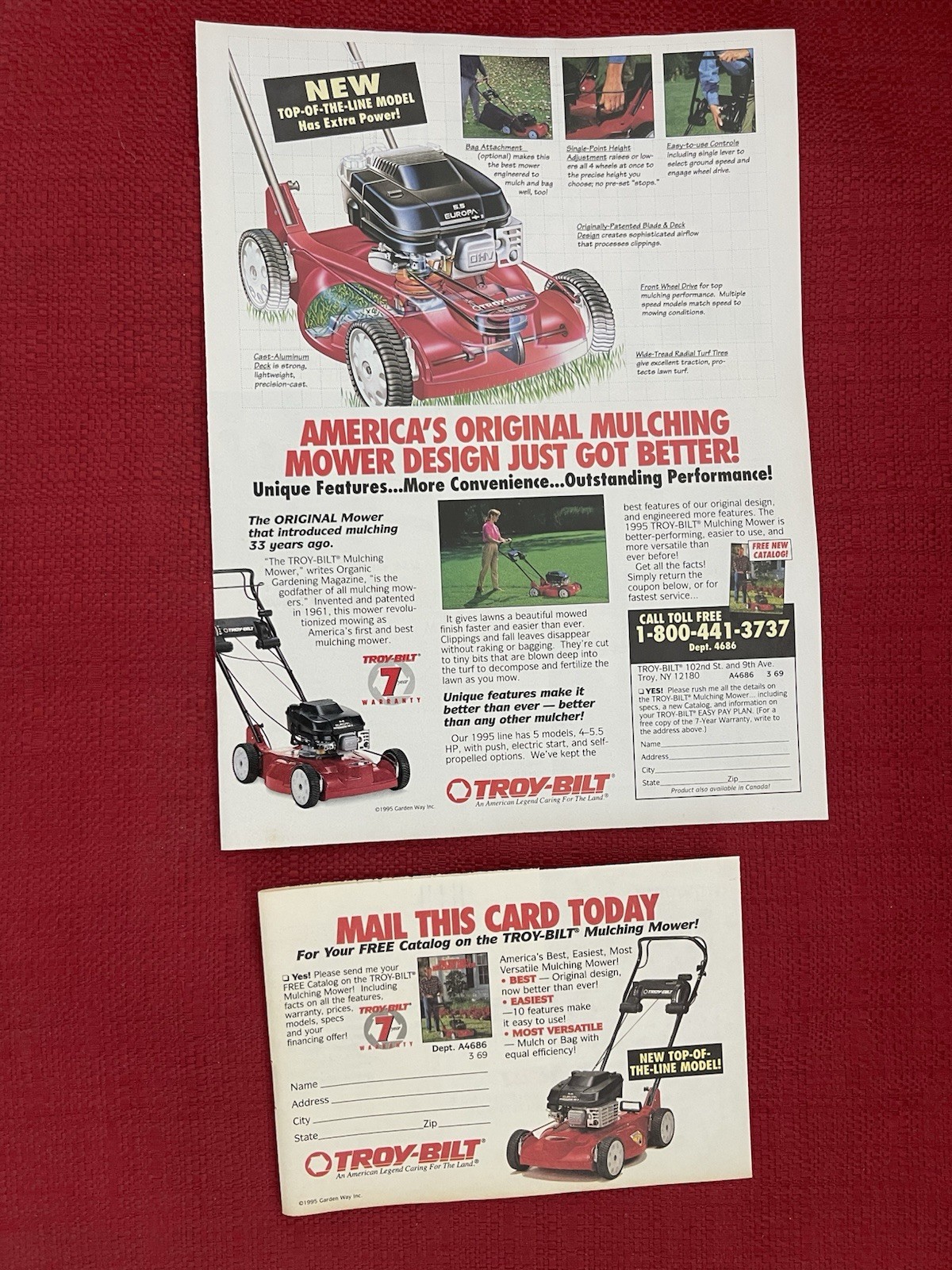 Vintage 1995 Print Ad Troy Bilt Mulching Lawnmower Advertisement