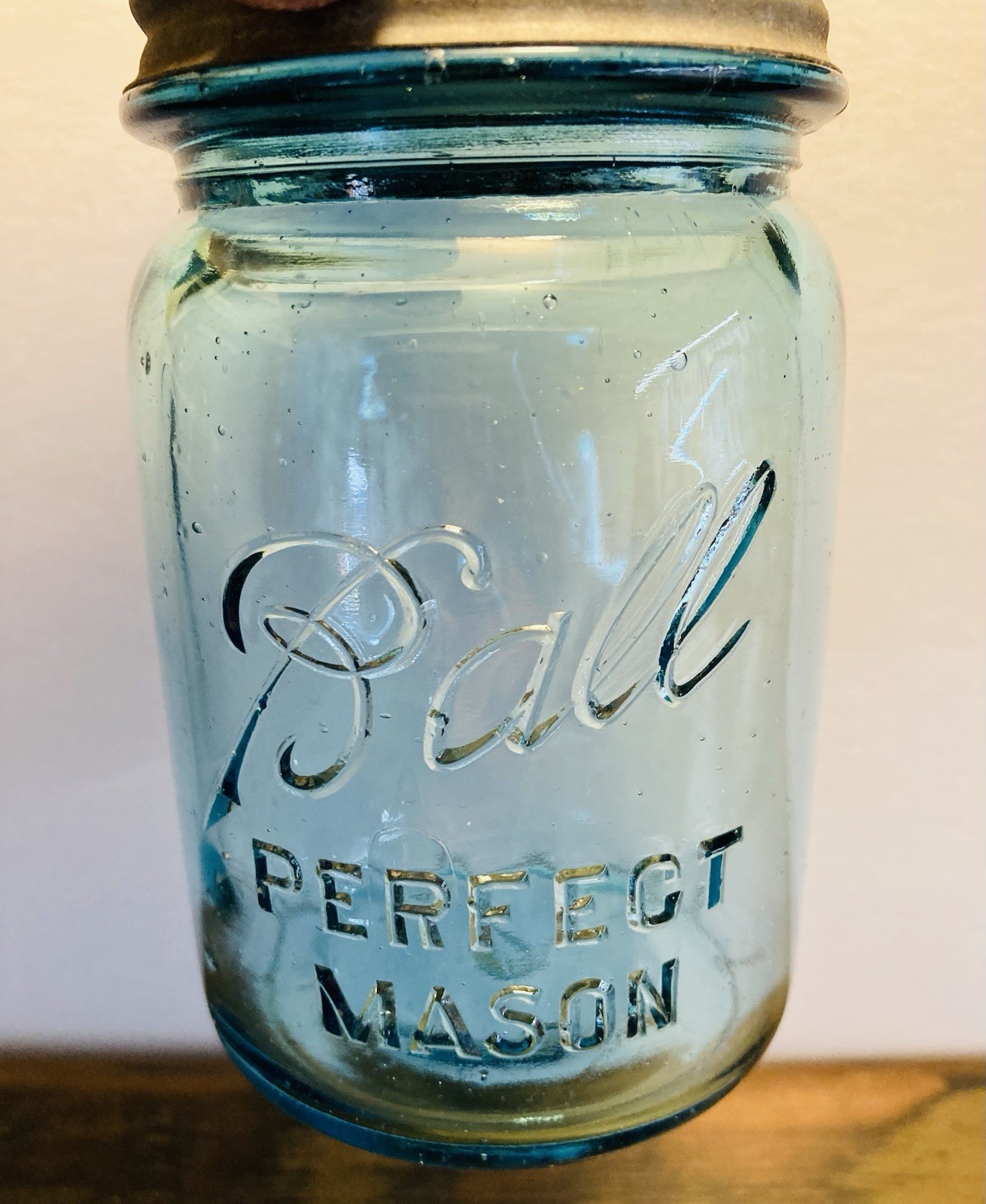 BLUE PINT C.1923 BALL “PERFECT MASON” JAR #4~5.25”H IN VG CONDITION