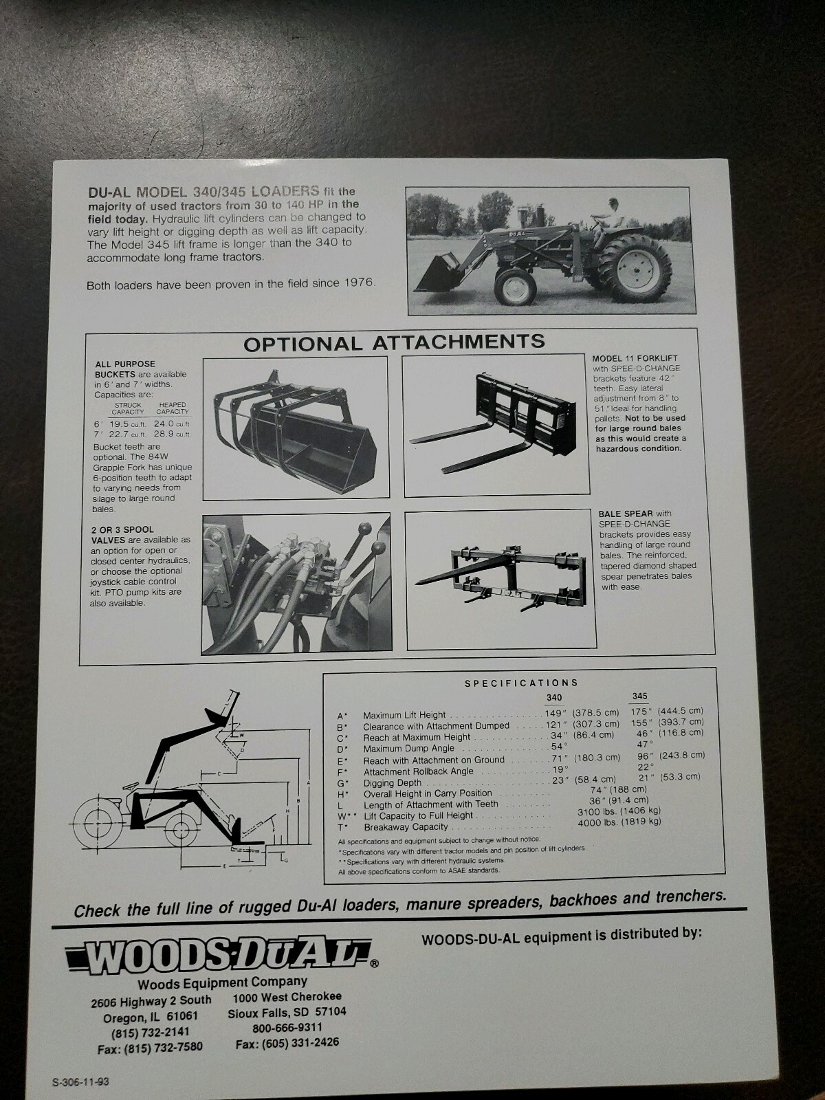 Vintage Woods Dual 340/345 Loaders Dealer Flyer