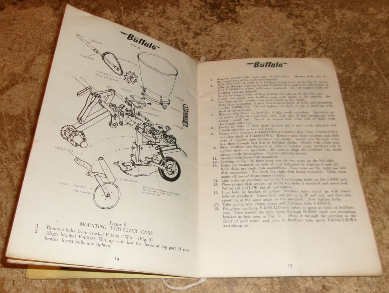 vintage buffalo 4300-B till planter operation manual good used