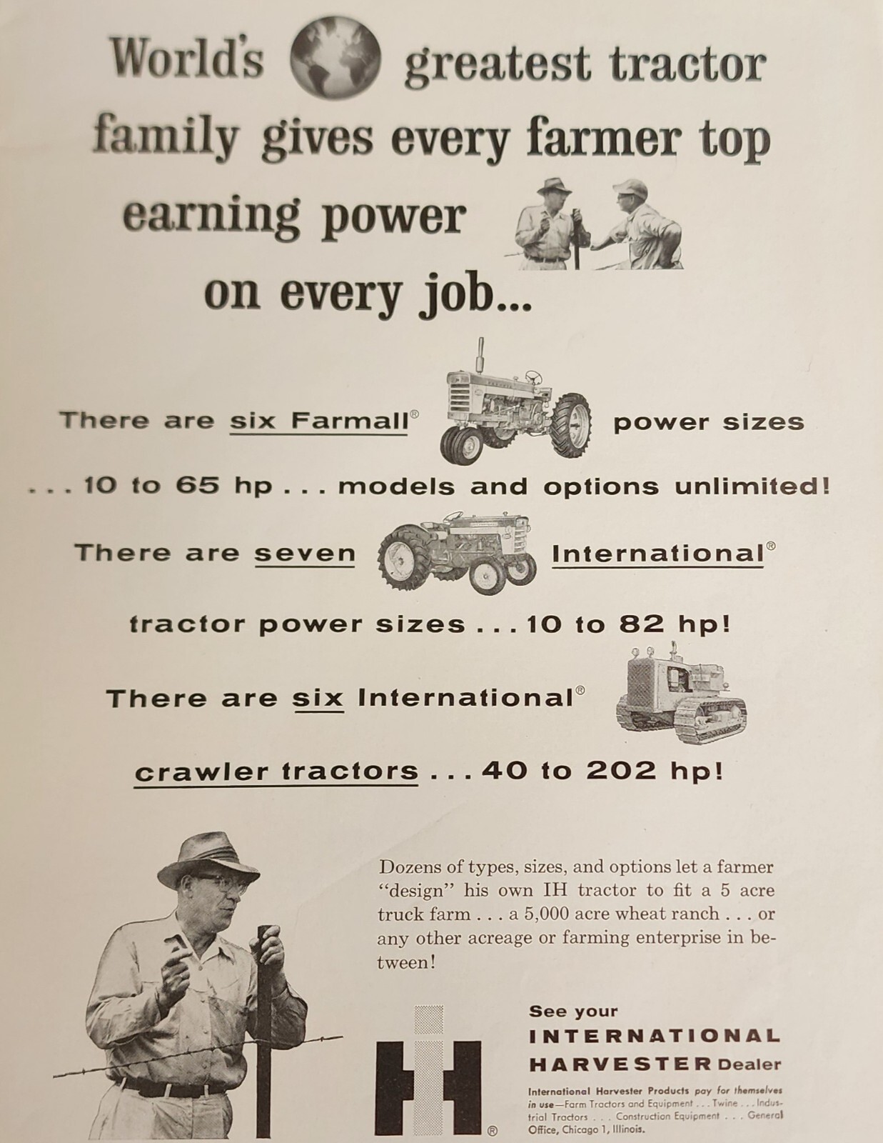International Harvester IH Picture Magazine Ad Farm Farmer Tractor Vtg Decor