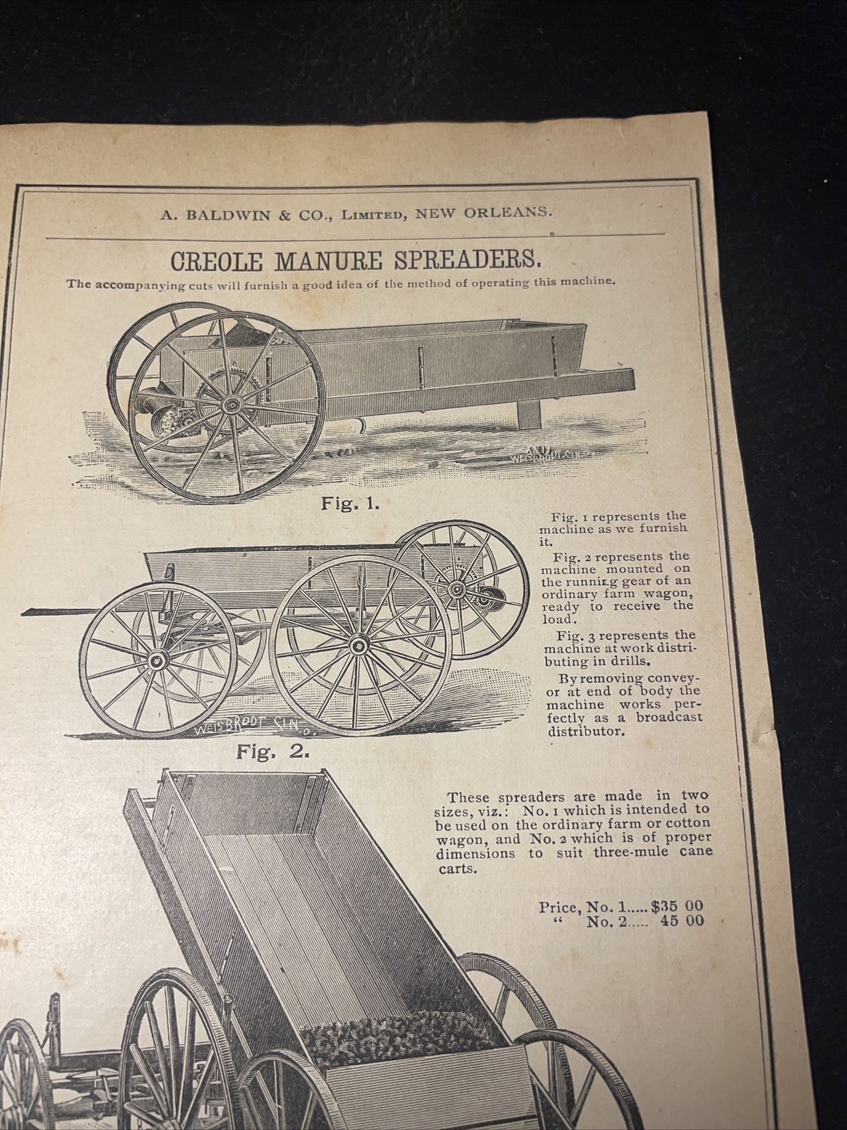 1891 Baldwin – Creole Manure Spreader Farm Advertising – New Orleans