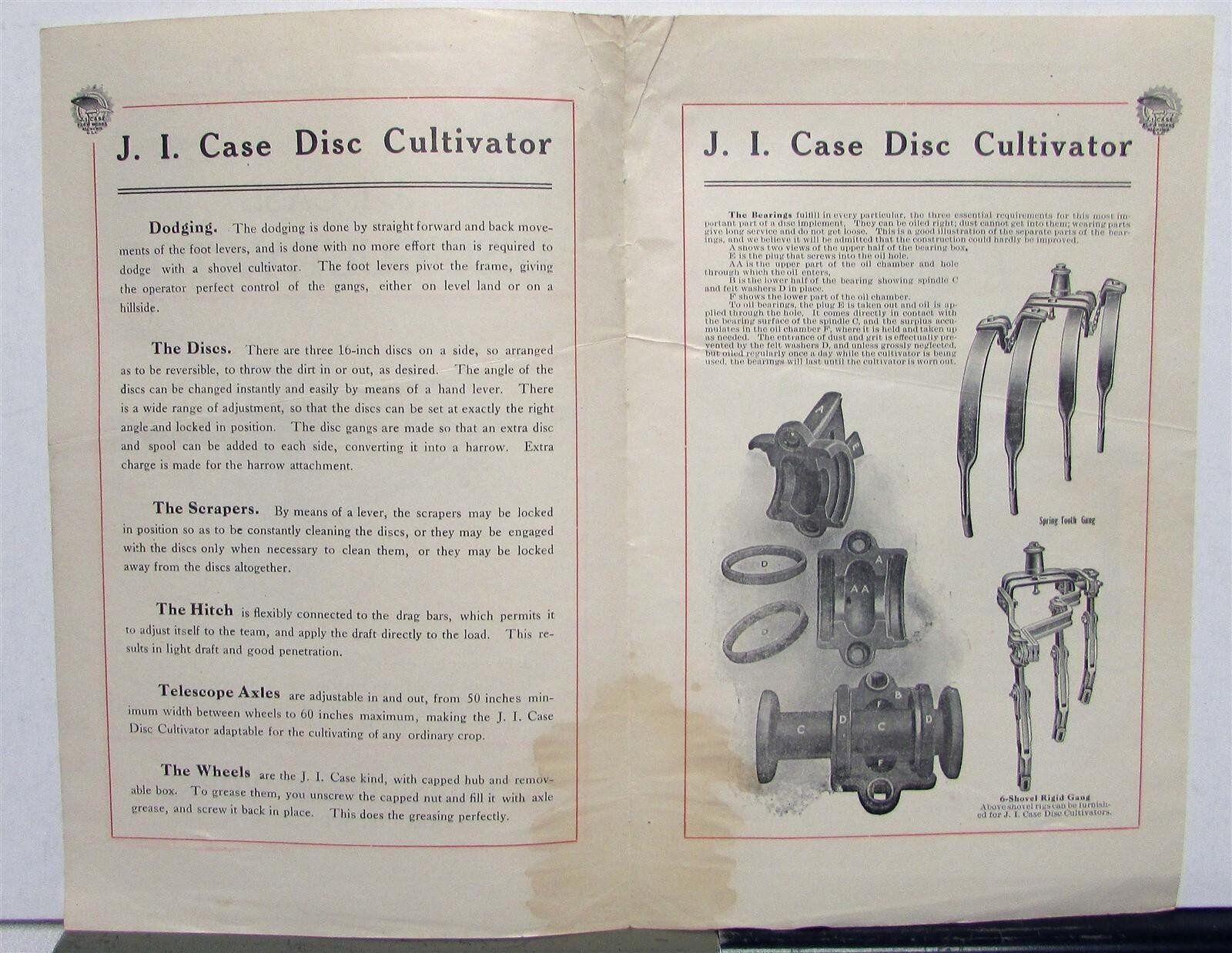 1910 Case Disc Cultivator Specifications Construction Sales Brochure