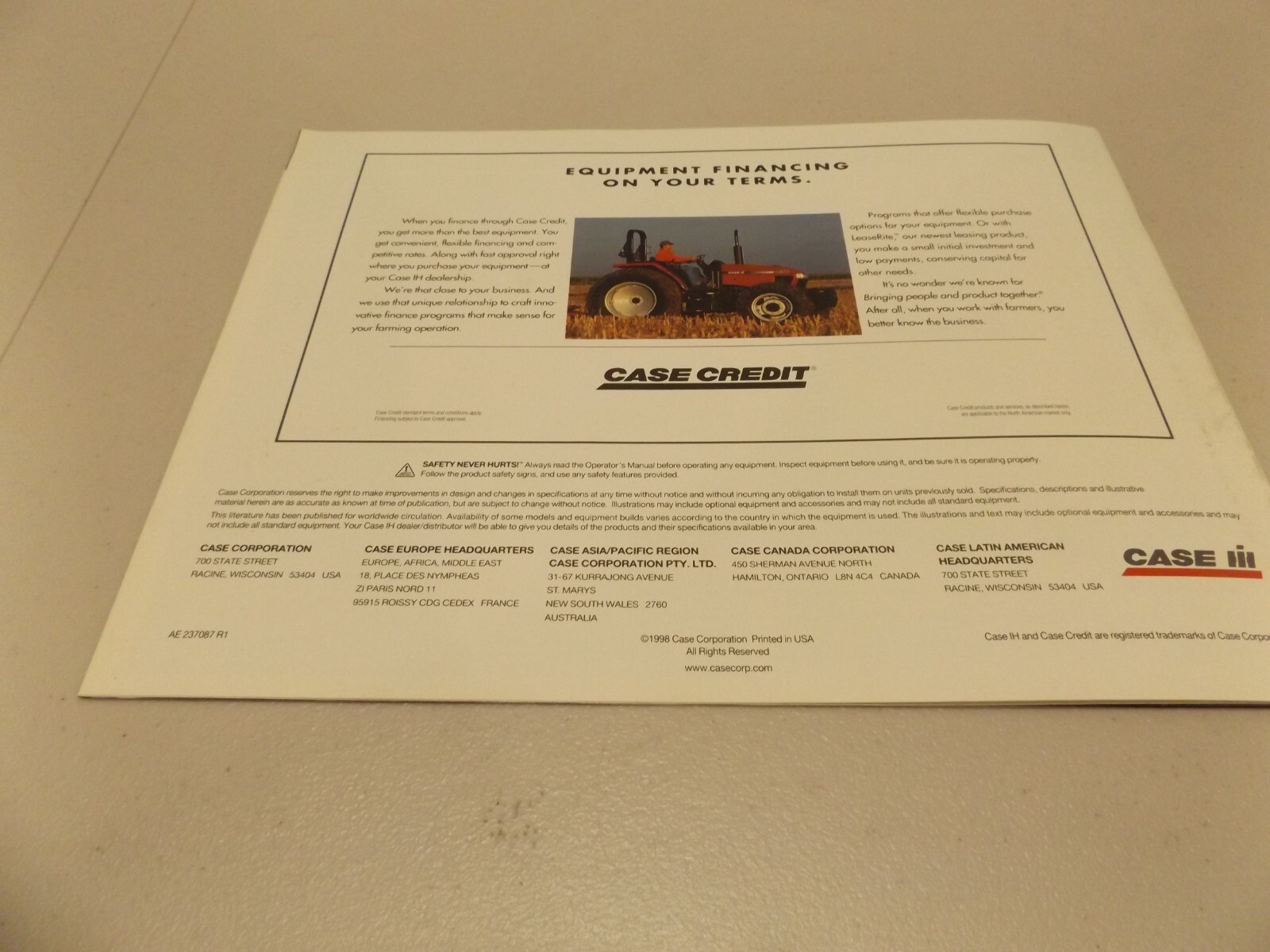 CASE-IH CX SERIES TRACTORS 40-83 hp, LIT # AE 237087 R1 1998