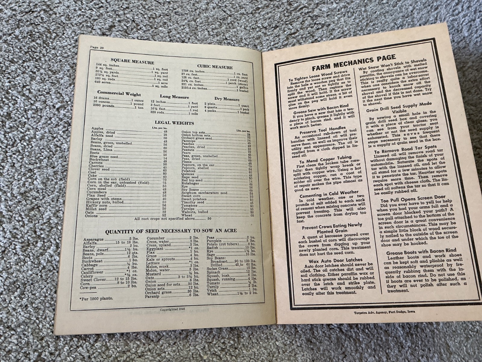 Vtg. 1947 Farm Acct. Record Book Redwood Rendering Co. Redwood Falls, Minnesota