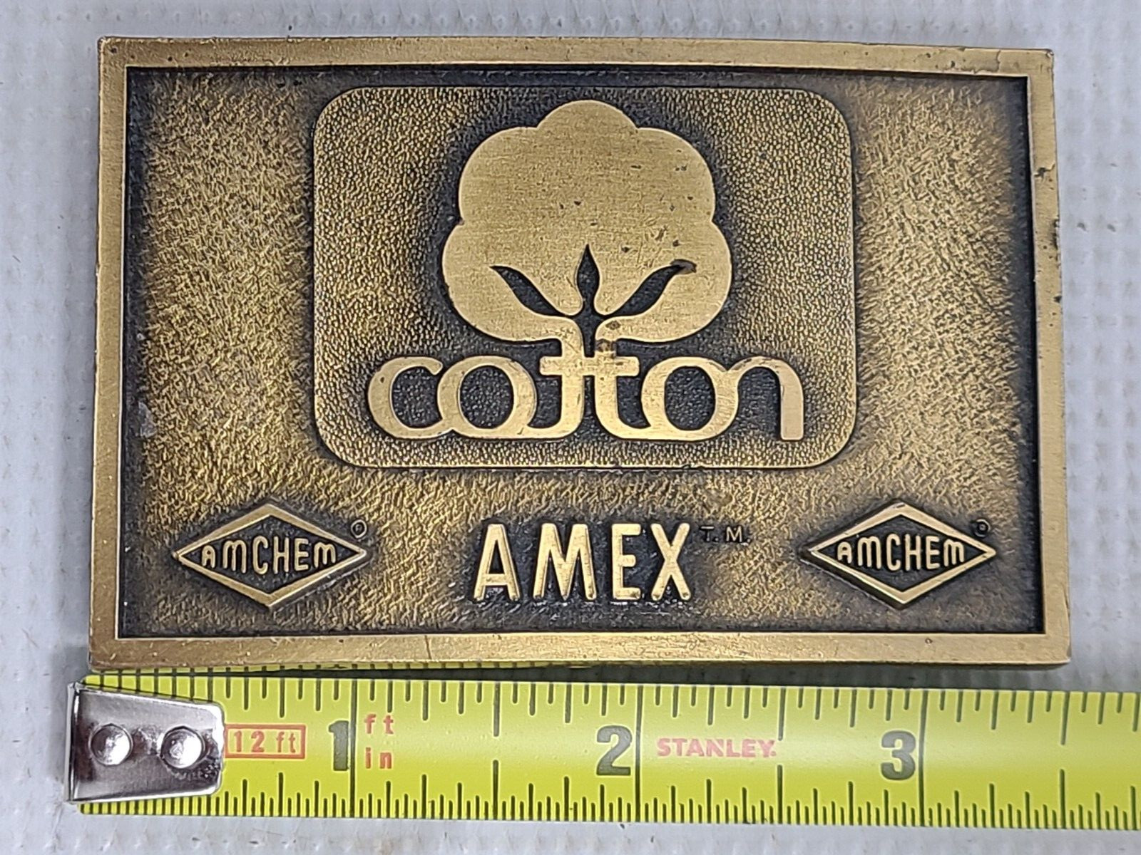 Vintage AMEX Cotton Promo Belt Buckle – AMCHEM – Gold Tone Metal Buckle…PCB072