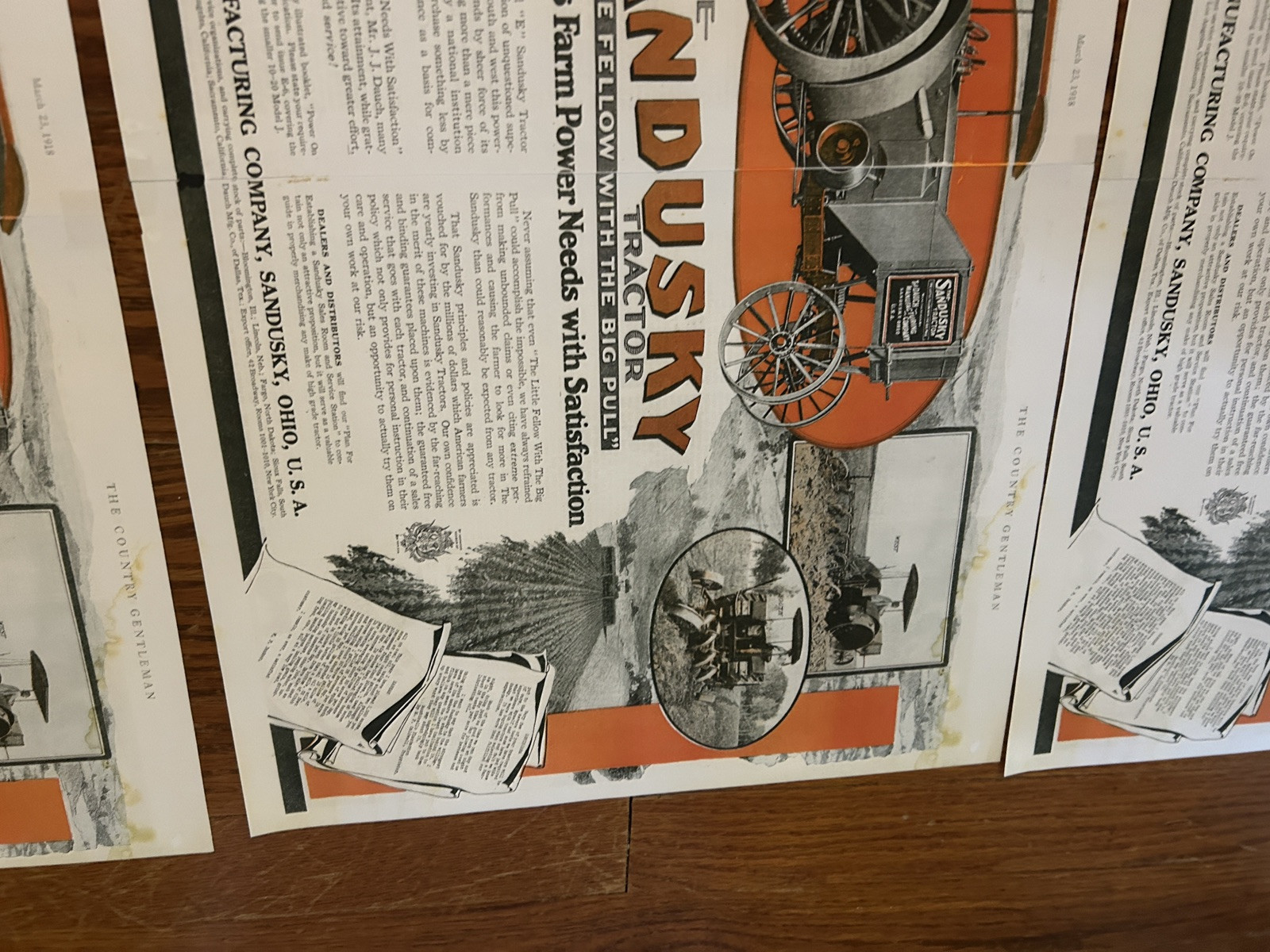 Vintage Advertisement 3x Sandusky Tractor “the Little Fellow With The Big Pull”