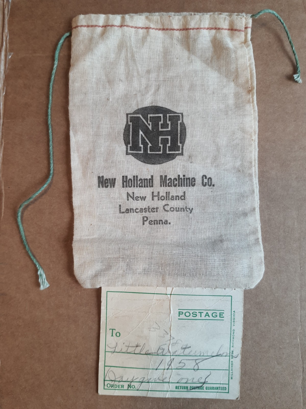 Vintage Cloth Mail bag, NH New Holland Machine Co, Lancaster Co, PA – VGC