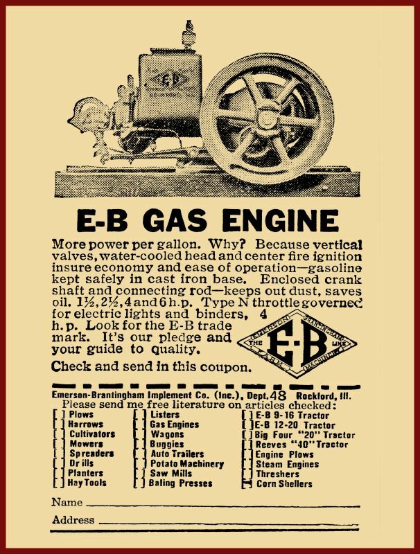 1917 Emerson Brantingham Implements New Metal Sign: EB Gas Engines – Rockford IL