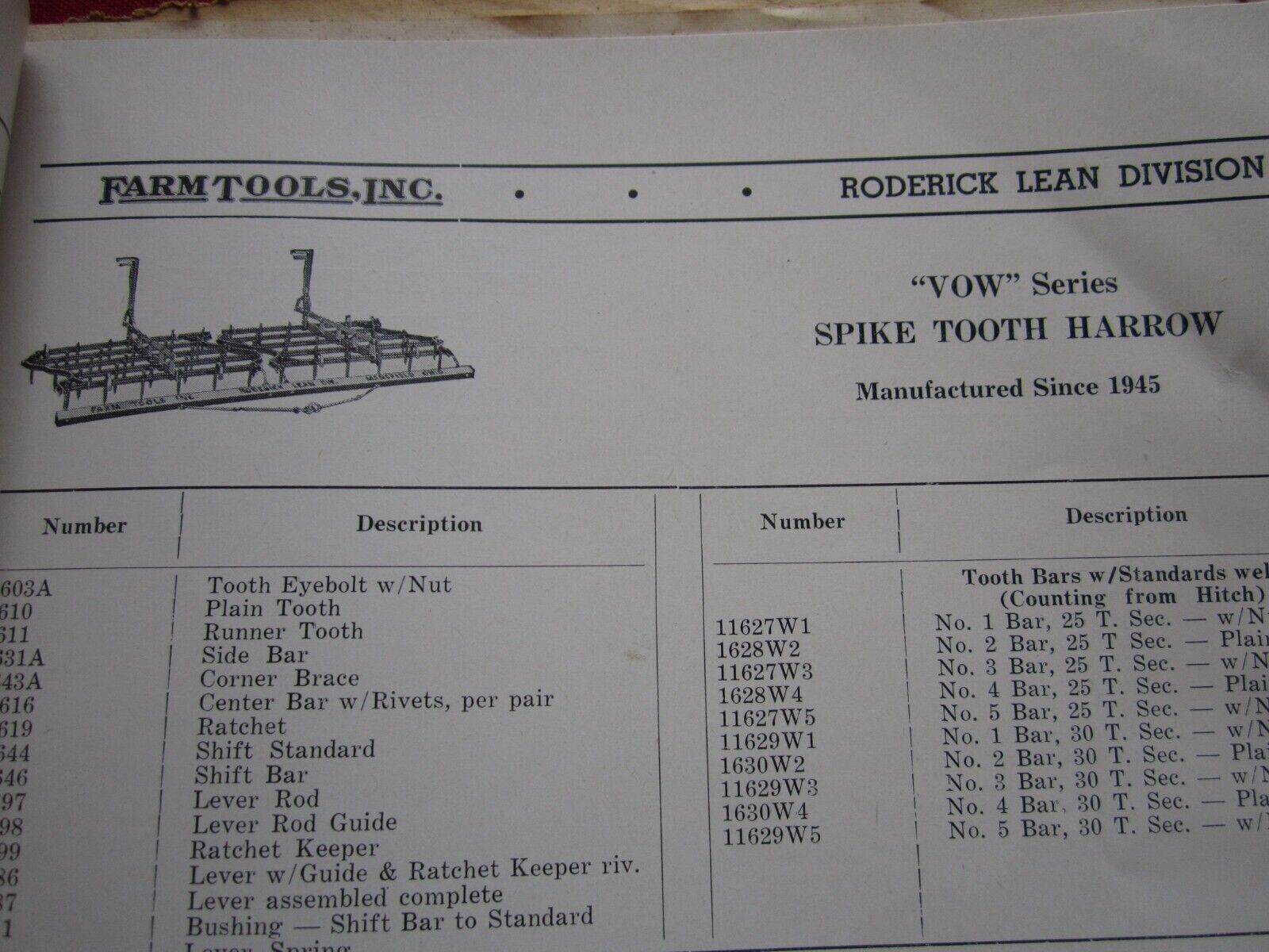1952 FARM TOOLS, INC HORSE DRAWN FARM IMPLEMENTS 70+ PAGE PARTS CATALOG MANUAL