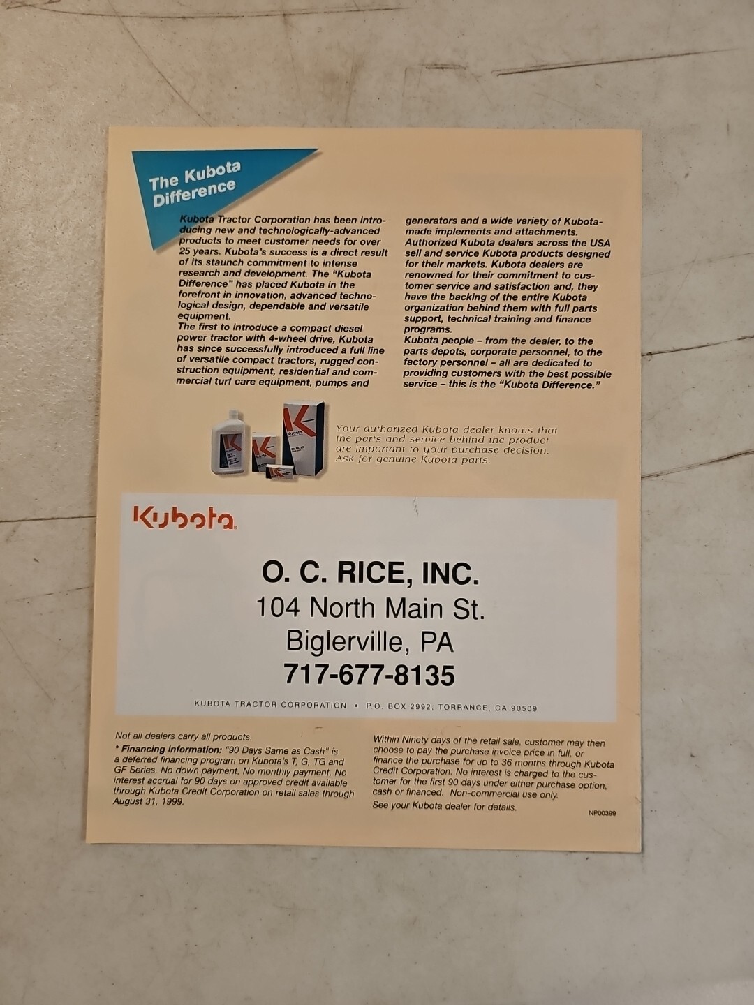 Original 1999 Kubota Spring Value Days Dealer Sales Brochure
