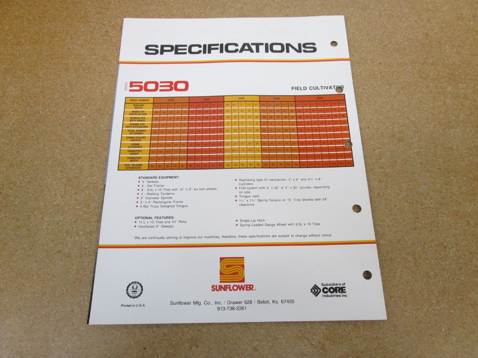 1980&rsquo;s Sunflower 5030 field CULTIVATOR tillage sales brochure 6pg ORIGINAL farm