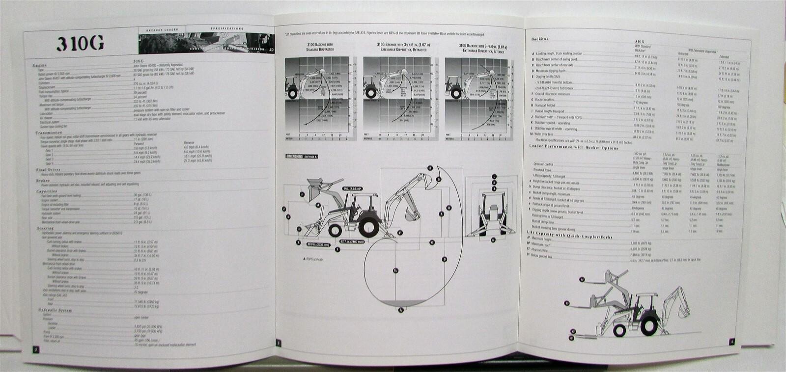 2001 John Deere 310G Backhoe Specifications Construction Sales Brochure