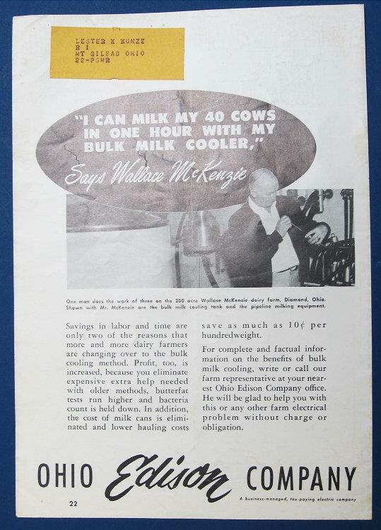 Original 1970 Ohio Edison Ad Features Wallace McKenzie of Diamond Ohio