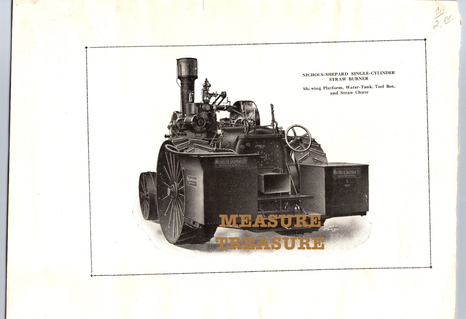 C.1900 NICHOLS SHEPARD SINGLE CYLINDER STRAW BURNER PRINT BATTLE CREEK, MI F37