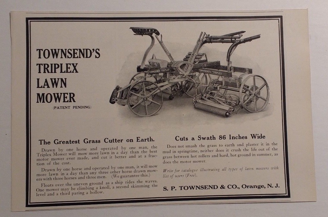 1915 Townsend&rsquo;s Triplex Lawn Mower Advertisement Townsend & Co. Orange, NJ