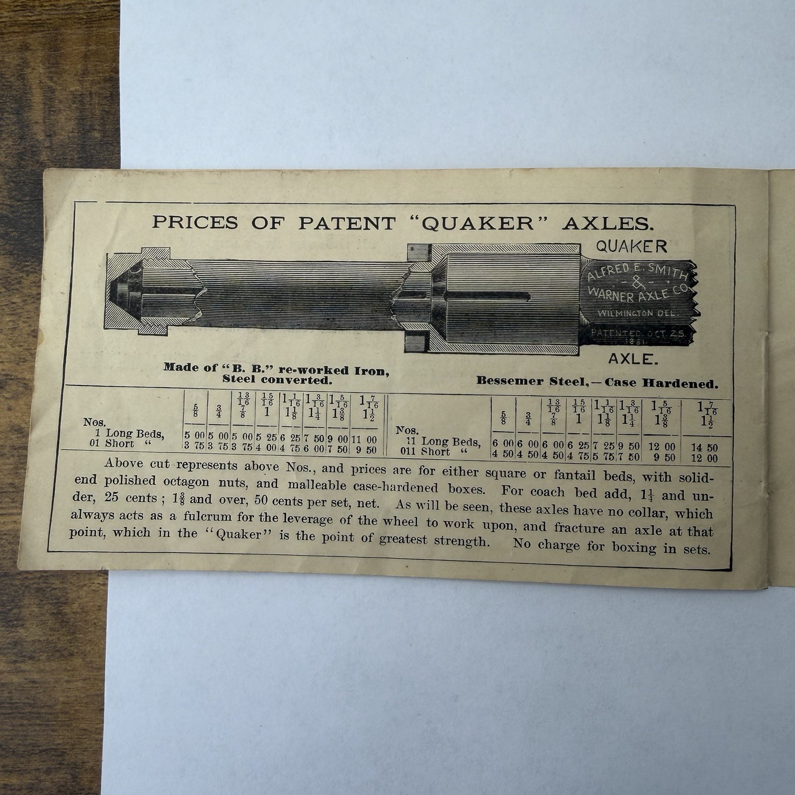 1883 Alfred E. Smith & Warner Axle Co Wilmington DE Carriage Trade Catalog