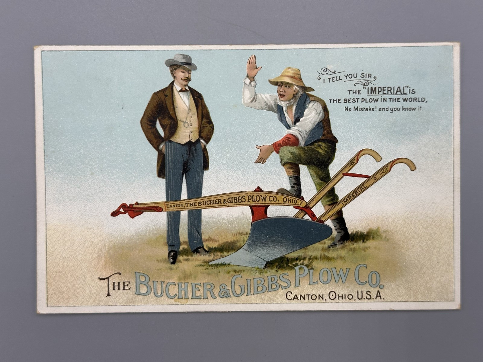 1880s BUCHER & BIGGS Imperial PLOW Advertising FARM Trade Card CANTON OHIO