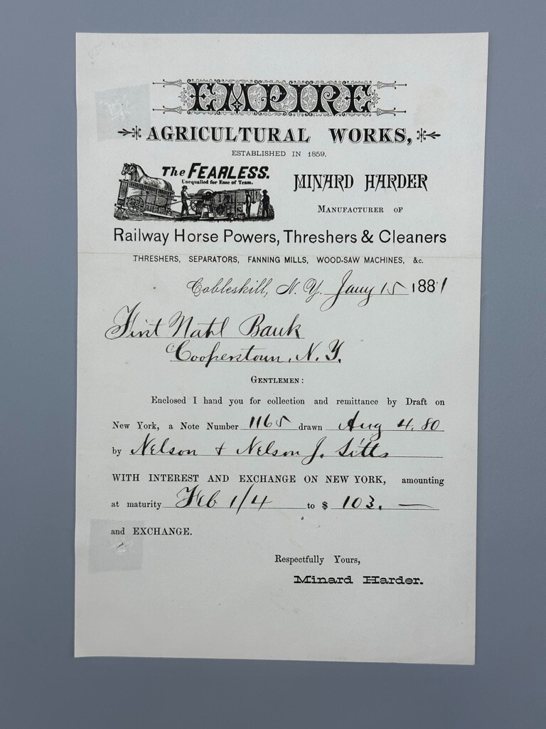 1881 FEARLESS Railway Horse Powers EMPIRE AGRICULTURAL Advertising COBLESKILL NY