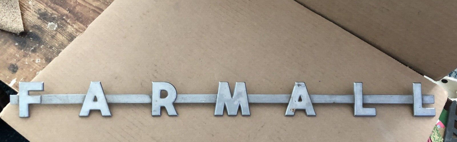 Vintage IH FARMALL Tractor Aluminum Metal Emblem Script INTERNATIONAL HARVESTER