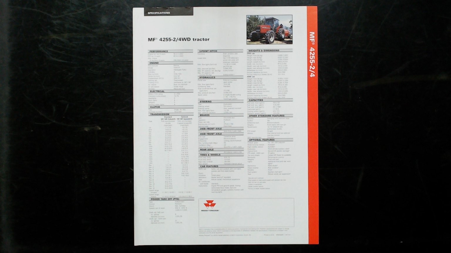 Massey Ferguson MF 4255-2/4WD Tractor Vintage Brochure Red White