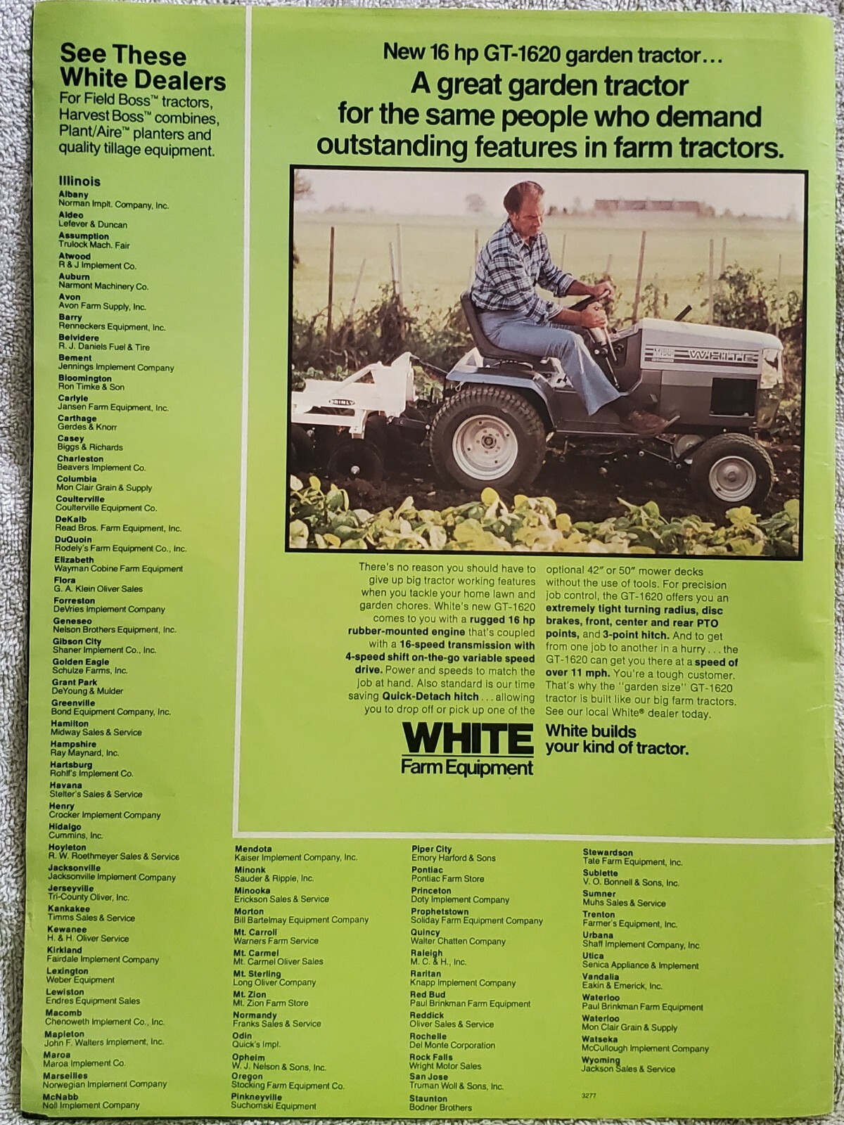 White GT-1620 Garden Tractor Print Ad 1970&rsquo;s
