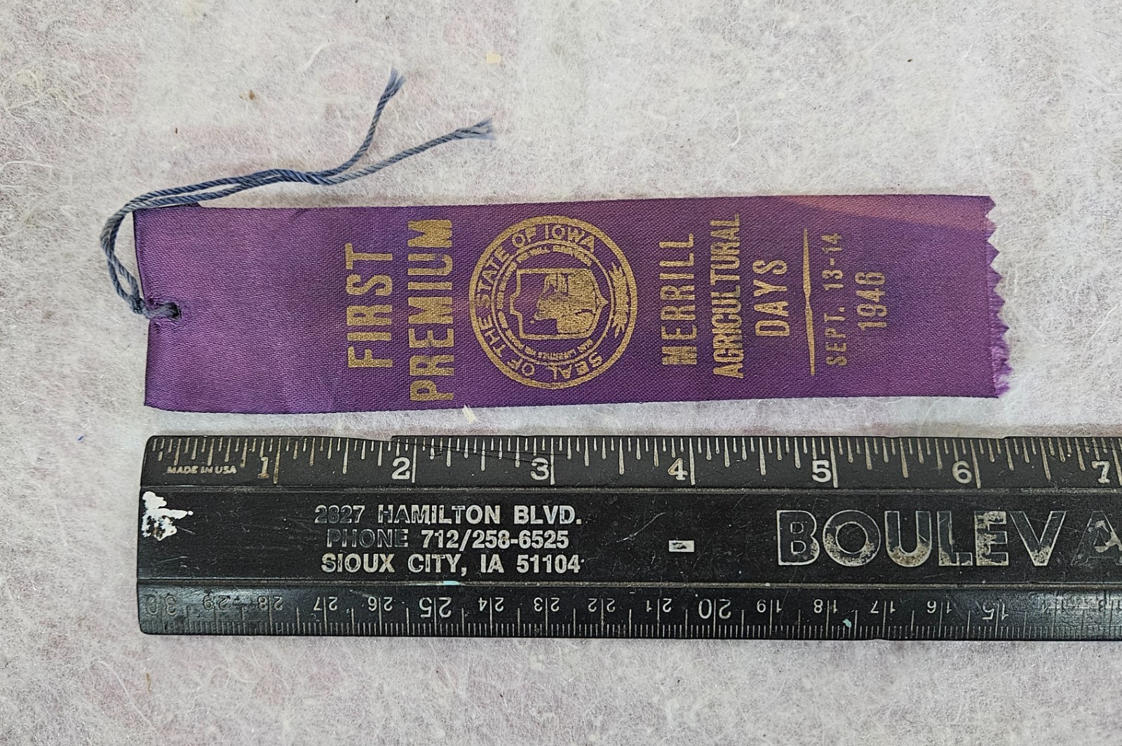 1946 MERRILL IOWA 1st Place Ribbon for Merrill Agricultural Days