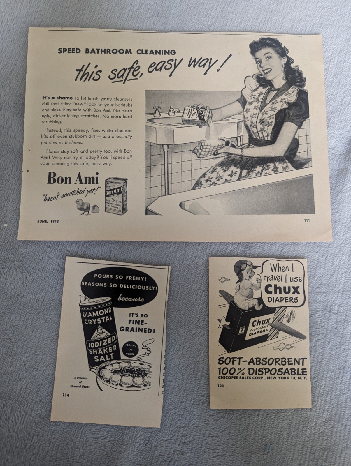 1948 Magazine Ads – Bon Ami – Carnation – Chux – Rival Dog – Shinola – Dennison