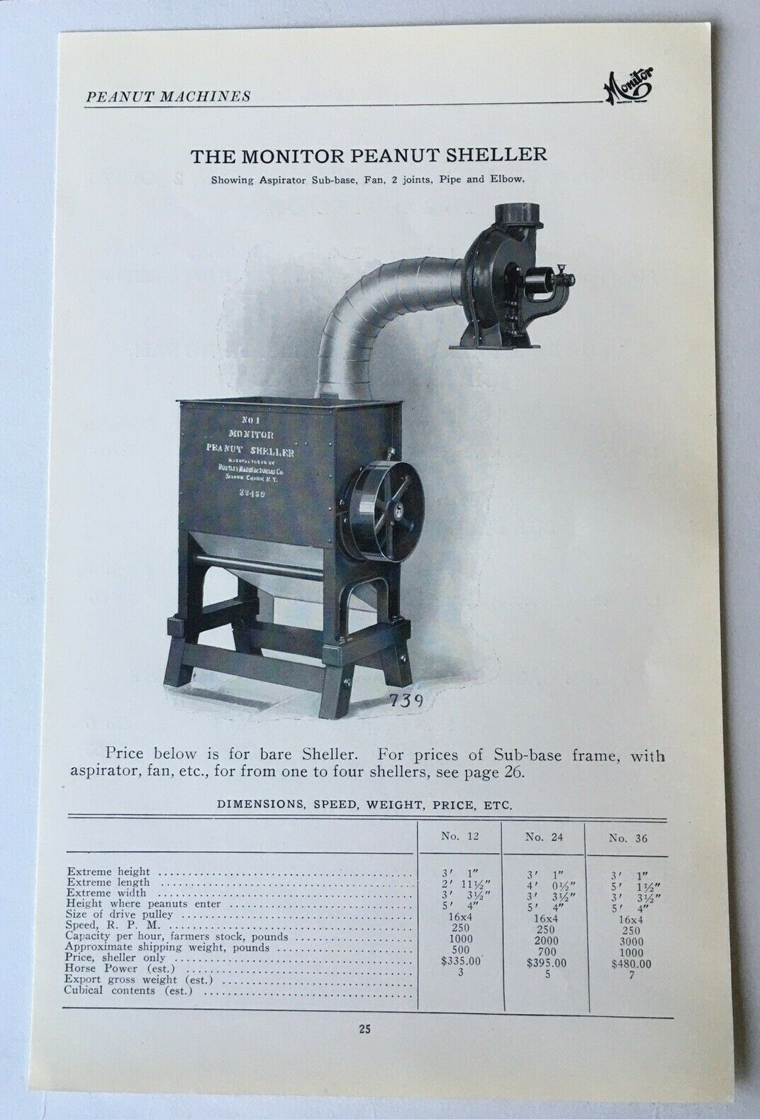 Vintage Original 1920 Industrial Machine Ad for Peanut Sheller from Monitor