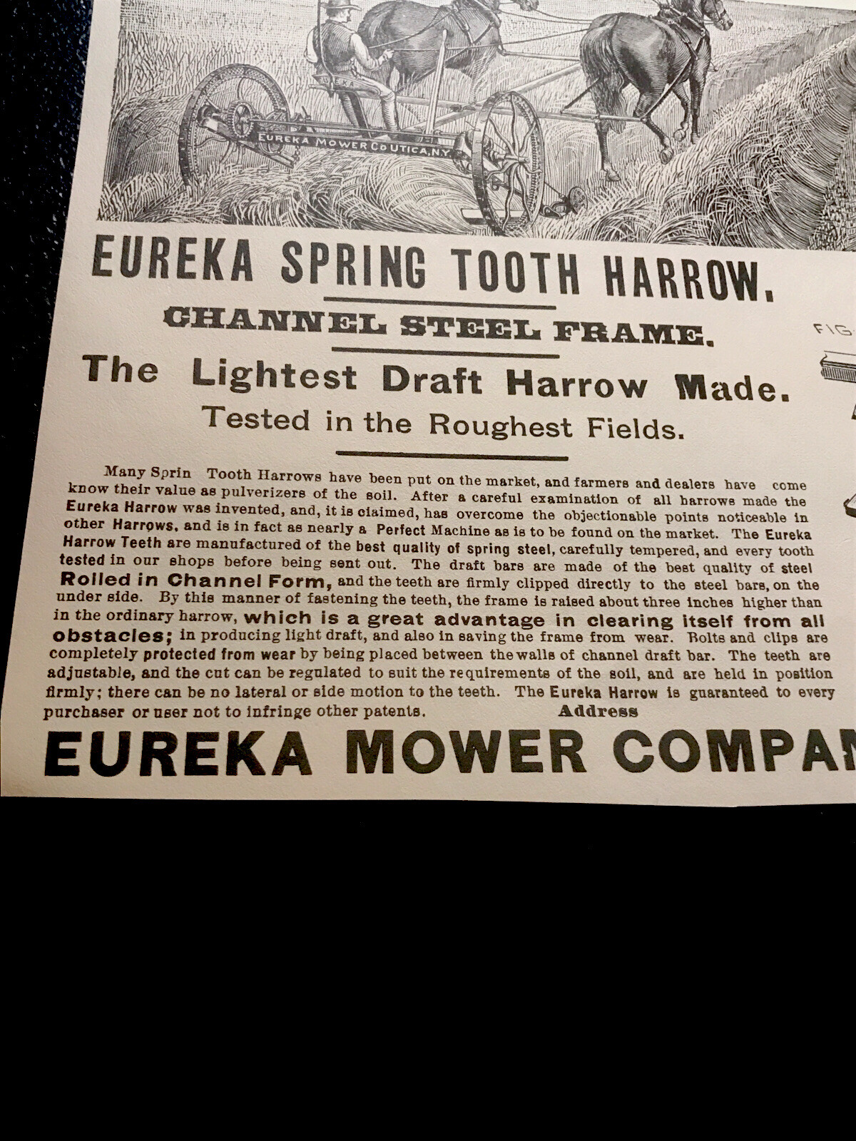 1889 Eureka Mower Co. Farm Machinery Advertising – Utica – New York