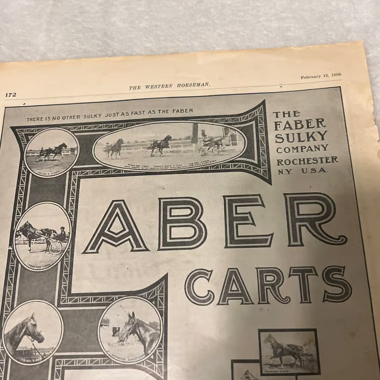 1909 Aber Carts The Faber Sulky Co Rochester New York Horses Vintage Ad V