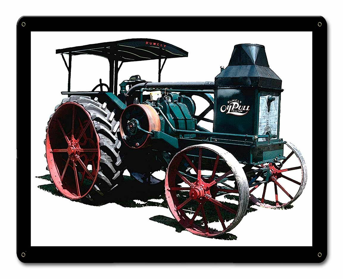 RUMELY OIL PULL TRACTOR 15&Prime; HEAVY DUTY USA MADE METAL FARM ADVERTISING SIGN