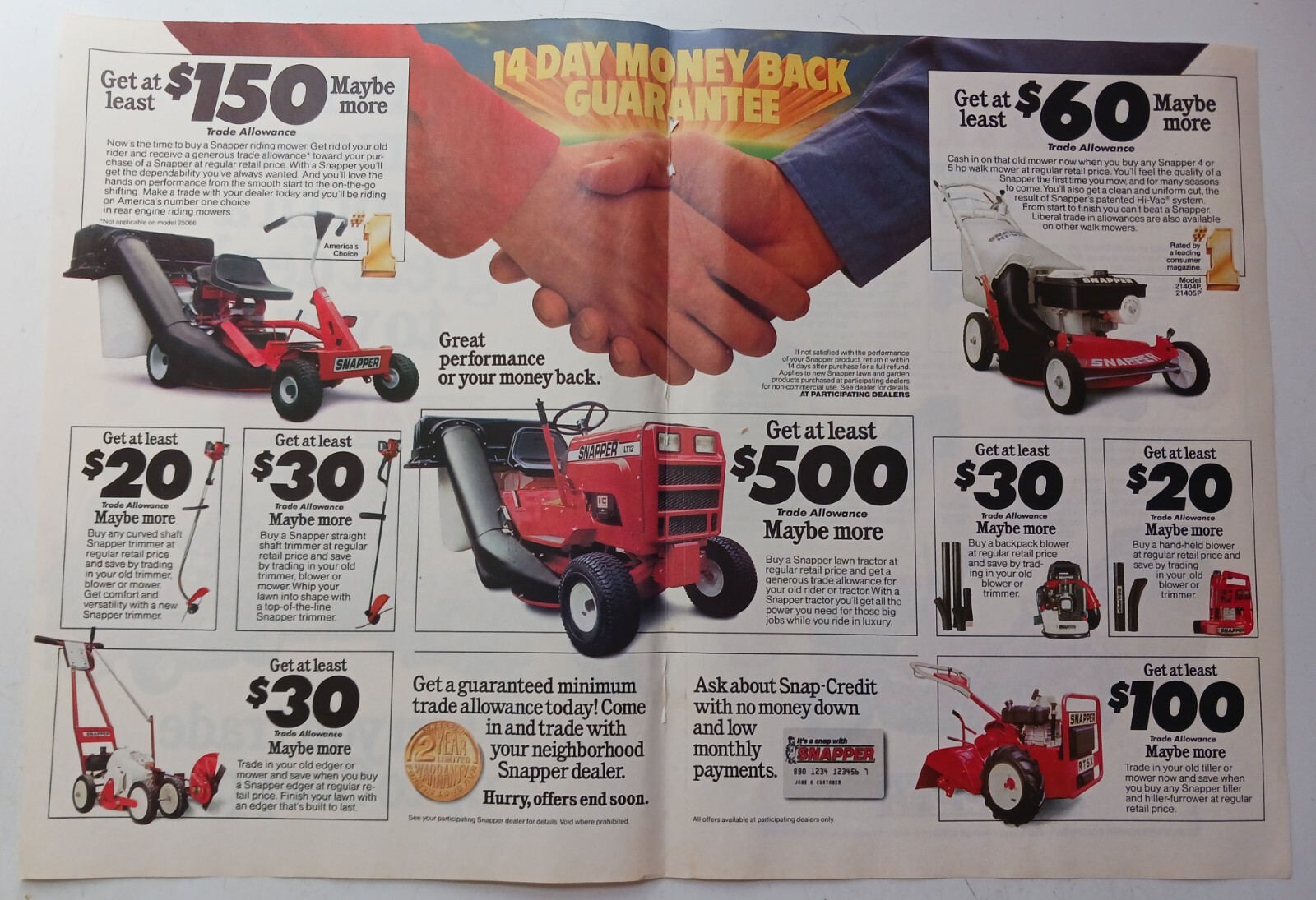 1989 Snapper Power Equipment Tools Garden Lawn 2-sided Centerfold Vintage Ad