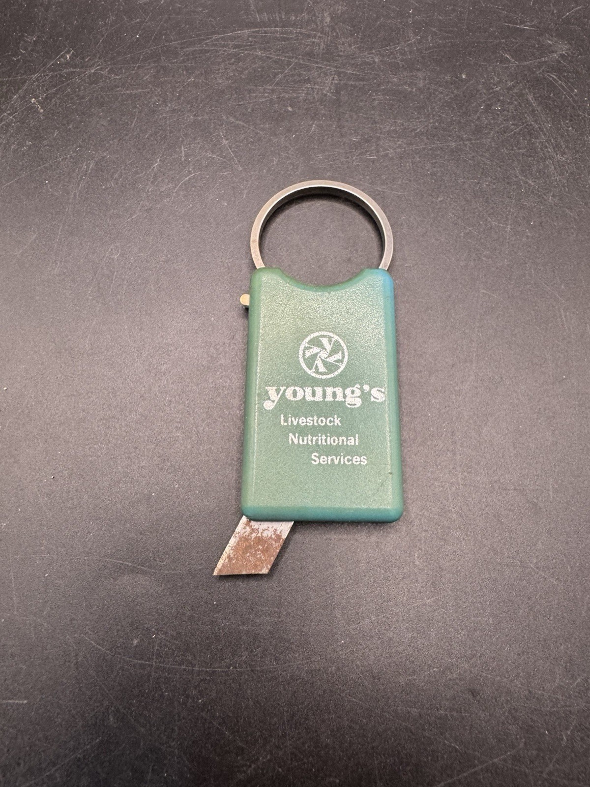 Vintage Action Line Holland Box Cutter Keychain Young&rsquo;s Livestock Advertising