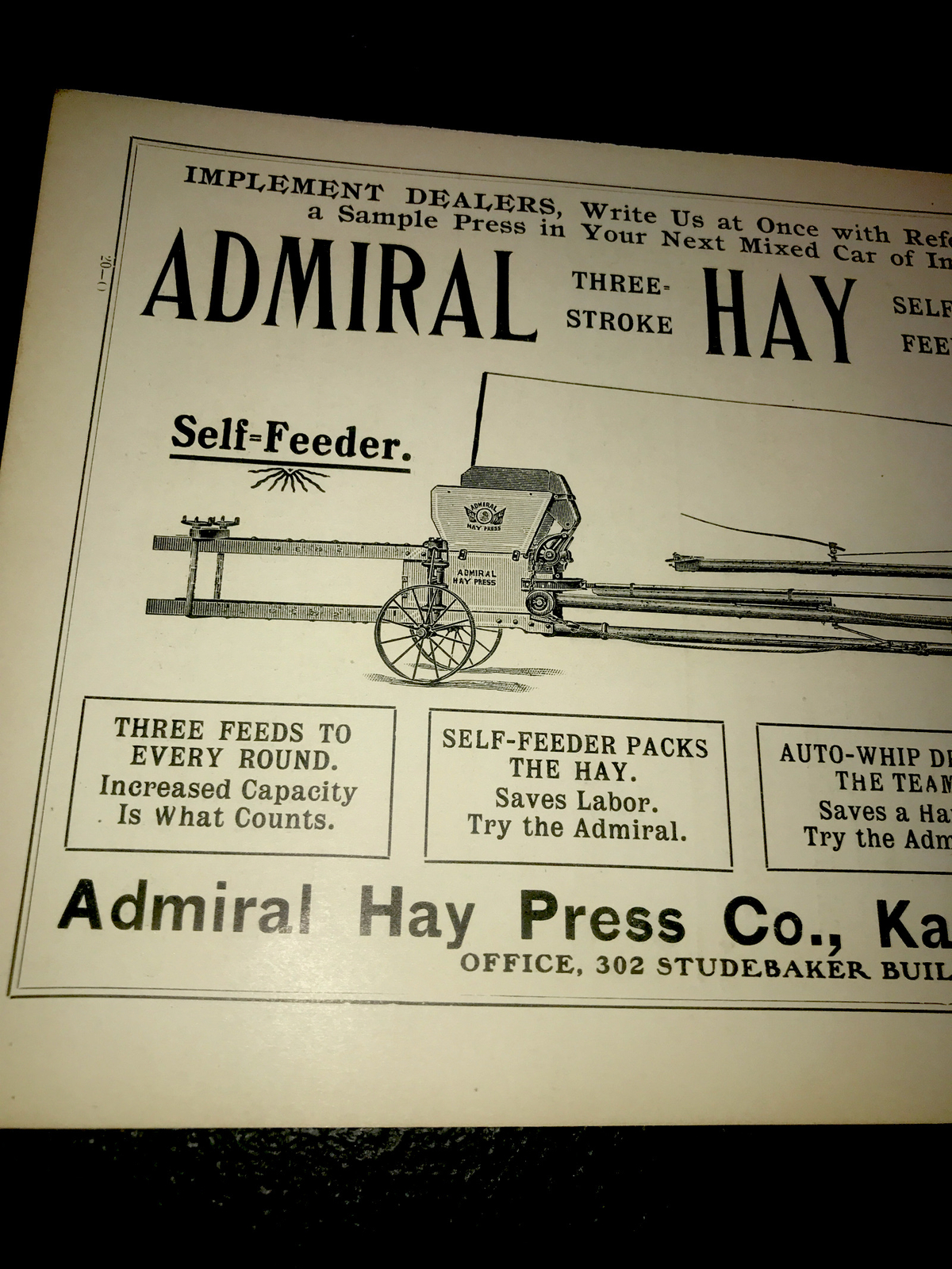 1905 Eclipse – O.K. – Admiral Hay Press Farm Advertising – Kansas City Missouri